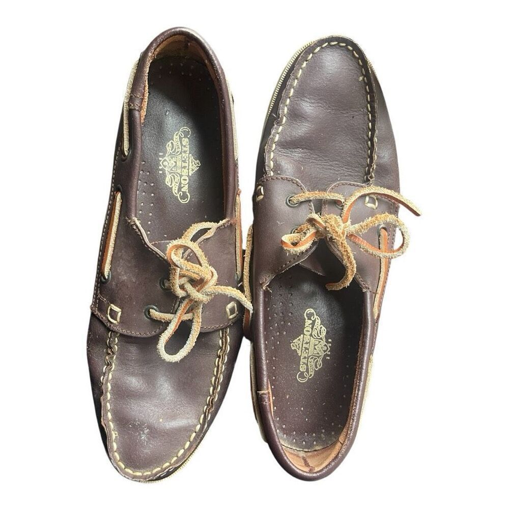 Men's Stetson Vintage Brown Leather Boat Shoes Size 10